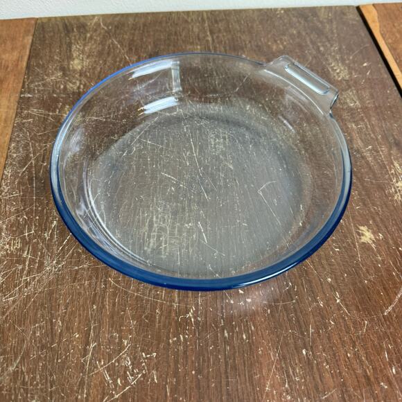 Vintage 1940s Pyrex Flameware H-QQ 817-B Blue Tint Pan Skillet Bowl USA - Picture 3 of 8